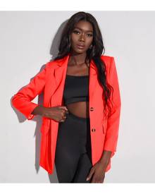 SHEIN Neon Orange Button Front Blazer