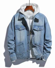 SHEIN Men Cat Scratch Patched Pocket Drop Shoulder Denim Jacket Without Hoodie