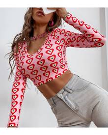 SHEIN All Over Heart Print Crop Tee