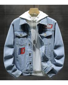 SHEIN Men Letter Embroidery Denim Jacket Without Hoodie