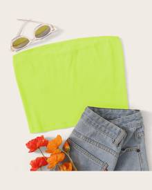 SHEIN Neon Green Ribbed Cropped Tube Top