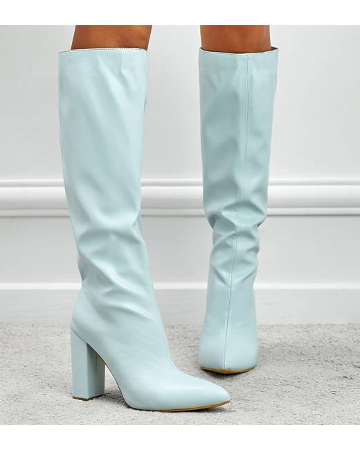 Blue knee clearance high boots uk