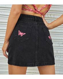 SHEIN Butterfly Print Denim Skirt