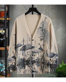 SHEIN Men Random Tree & Building Pattern Cardigan