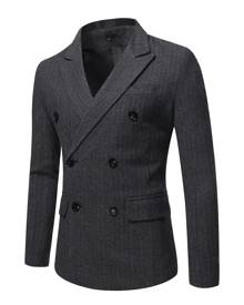 SHEIN Men Herringbone Double Breasted Tweed Blazer