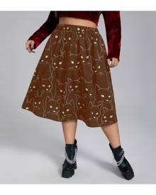 SHEIN Plus High Waist Cat Print Skirt