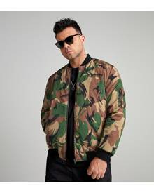 SHEIN Men Camo Print Letter Embroidery Bomber Jacket