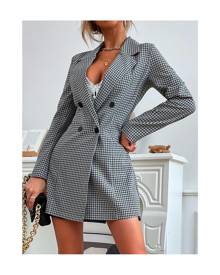 SHEIN Gingham Double Breasted Blazer