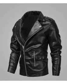 SHEIN Men Zip Pocket PU Leather Biker Jacket