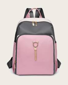 SHEIN Colorblock Metallic Tassel Decor Backpack