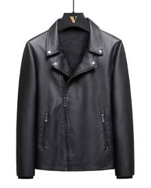 SHEIN Men Zip Pocket PU Biker Jacket