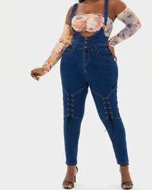 SHEIN Plus Lace Up Front Denim Overalls Without Top