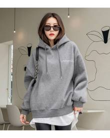 SHEIN Slogan Graphic Drop Shoulder Drawstring Hoodie Without Tee