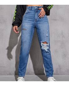 SHEIN Ripped Detail Mom Jeans