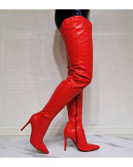 red boots knee high