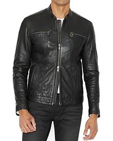 John Varvatos Star Usa Leather Band Collar Moto Jacket