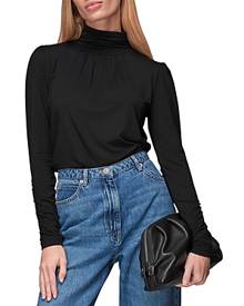 Whistles High Neck Ruched Sleeve Top