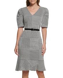 Karl Lagerfeld Paris Houndstooth Knit Belted Dress