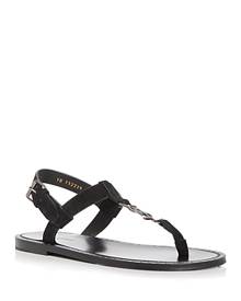 Saint Laurent Men's Cassandra T Strap Logo Sandals