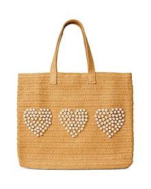 Btb Los Angeles 3 Hearts Large Straw Tote