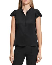 Theory Silk Ruffle Sleeve Top