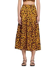 Sandro Mayra Animal Print Midi Skirt