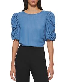 Dkny Ruched Puff Sleeve Top