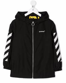 Off-White Kids Black Ow Rubber Arrow Windbreaker With Hood