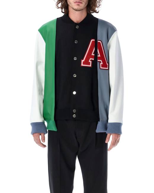 Men Letter & Floral Graphic Button Front Varsity Jacket