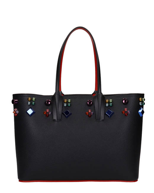 Cabarock large - Tote bag - Alligator embossed calf leather and spikes -  Black - Christian Louboutin