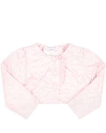 Monnalisa Pink Jacket For Baby Girl With Logo Patch