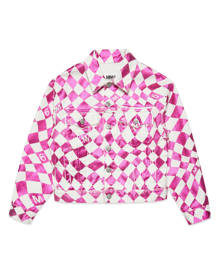 MM6 Maison Margiela Mm6j44u Jacket Maison Margiela White And Pink Denim Jacket With Metallised Chequered Print