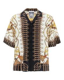 Moschino Military Teddy Scarf Short Sleeve Silk Shirt