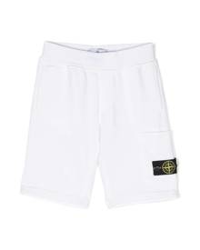 Stone Island Junior White Cotton Cargo Shorts