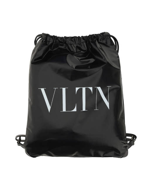 Black VLTN-print leather drawstring backpack