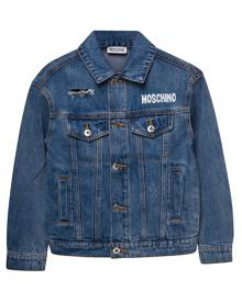 Moschino Blue Denim Jacket With Logo And Teddy Bear Print In Cotton Boy