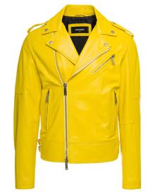 Bright Yellow Biker Jacket In Faux Leather Man Dsquared2