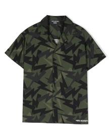 Neil Barrett Military Green Shirt With Thunderbolt Pattern All-over