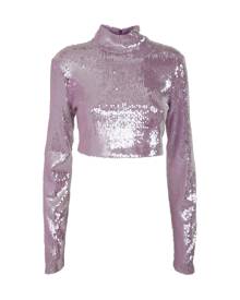 Rotate by Birger Christensen Sequin Turtleneck Cropped Top