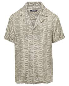 Balmain Beige Shirt With All-over Geometric Print In Viscose Man