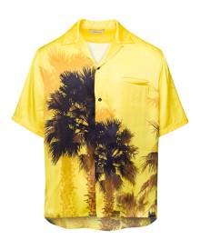 Laneus Yellow Bowling Shirt With Palm Print All-over In Viscose Man