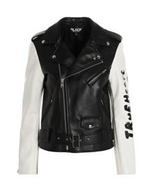 Black Comme des Garçons true Heart Strong Mind Biker Jacket