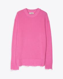 Laneus Girocollo Rotture Pink cotton-knit sweater with distressed hems