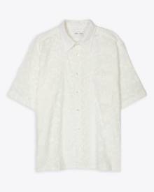 CMMN SWDN Short Sleeve Button Up Shirt Cut In A Boxy Fit White cotton shirt with flower embroidery - Niels