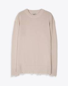 Laneus Girocollo Rotture Cream cotton-knit sweater with distressed hems