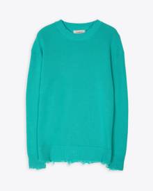 Laneus Girocollo Rotture Turquoise cotton-knit sweater with distressed hems