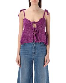 Ganni Velvet Crochet Bandeau Strap Top