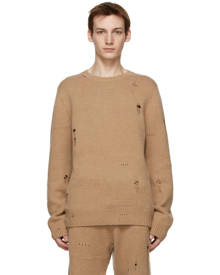 Helmut Lang Tan Heritage Distressed Sweater