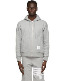 Thom Browne Grey Loopback RWB Stripe Zip-Up Hoodie