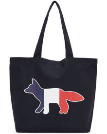 Maison Kitsune Navy Tricolor Fox Tote